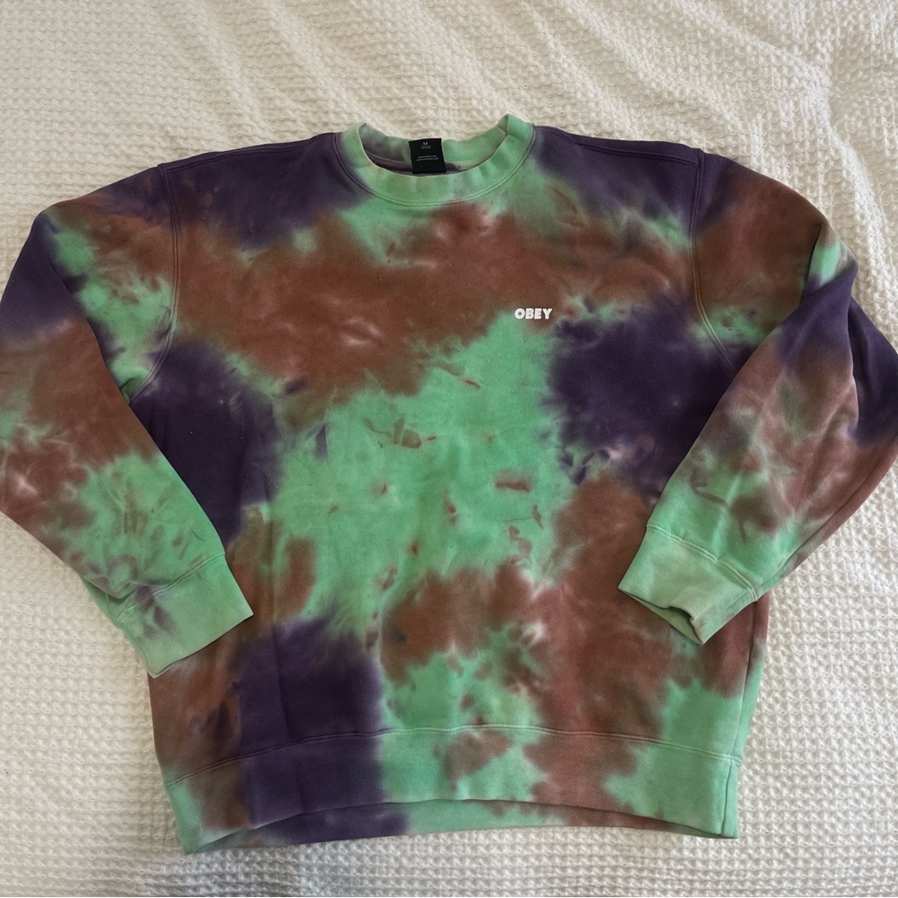 Obey Bold 3 Premium Crewneck | Tie Dye “Green Ash” | Streetwear | Like New